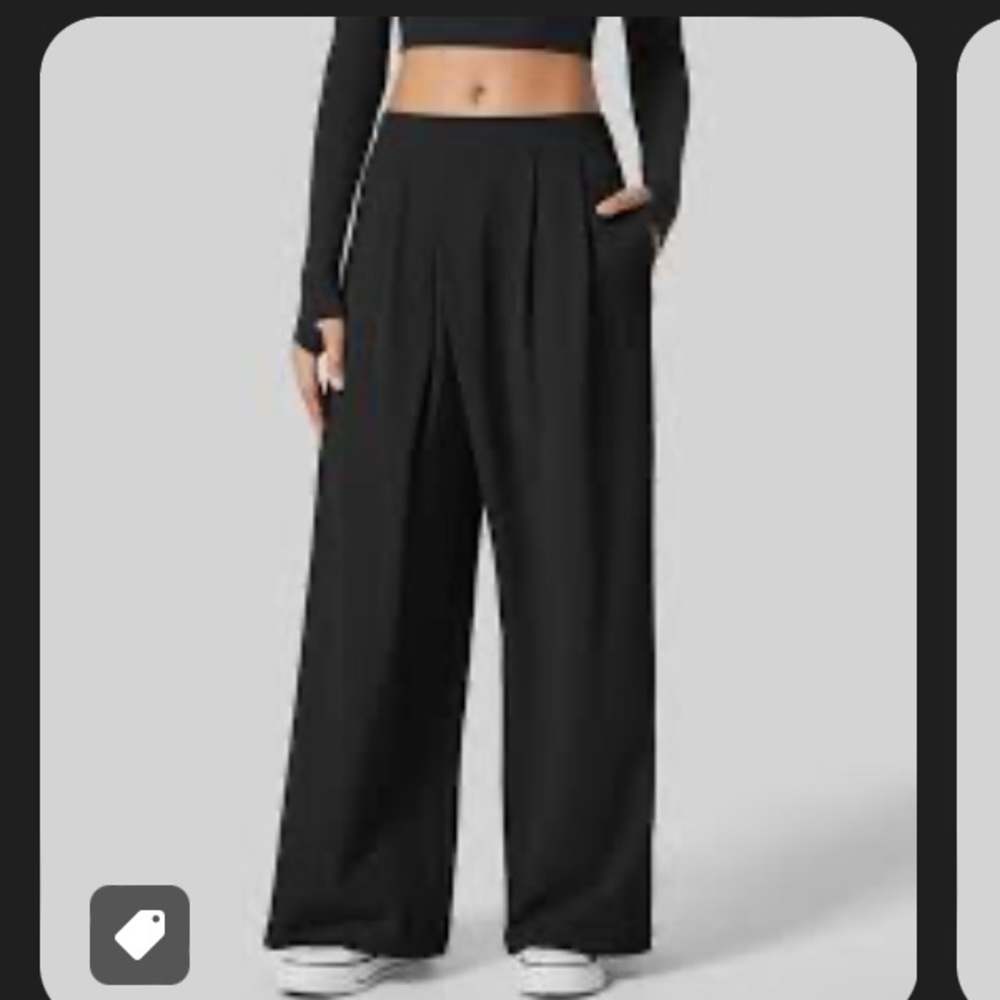 Halara mid rise invisible zipper plicated side pocket work wide leg pants
